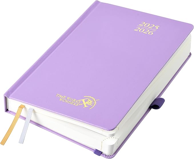 POPRUN 2025-2026 Daily Planner One Page Per Day (Medium - 5.75'' x 8.5'') - Academic Calendar (July 2025 - June 2026), 2025 Day Appointment Book with Monthly Tabs, Hardcover - Violet