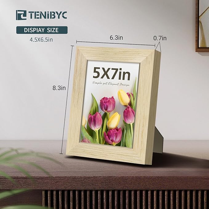 5x7 Picture Frames Set - 3 Pack - Natural Oak Wood - Tempered Glass - for Wall Photos, Family Memories, Posters & Puzzles, Home Decor