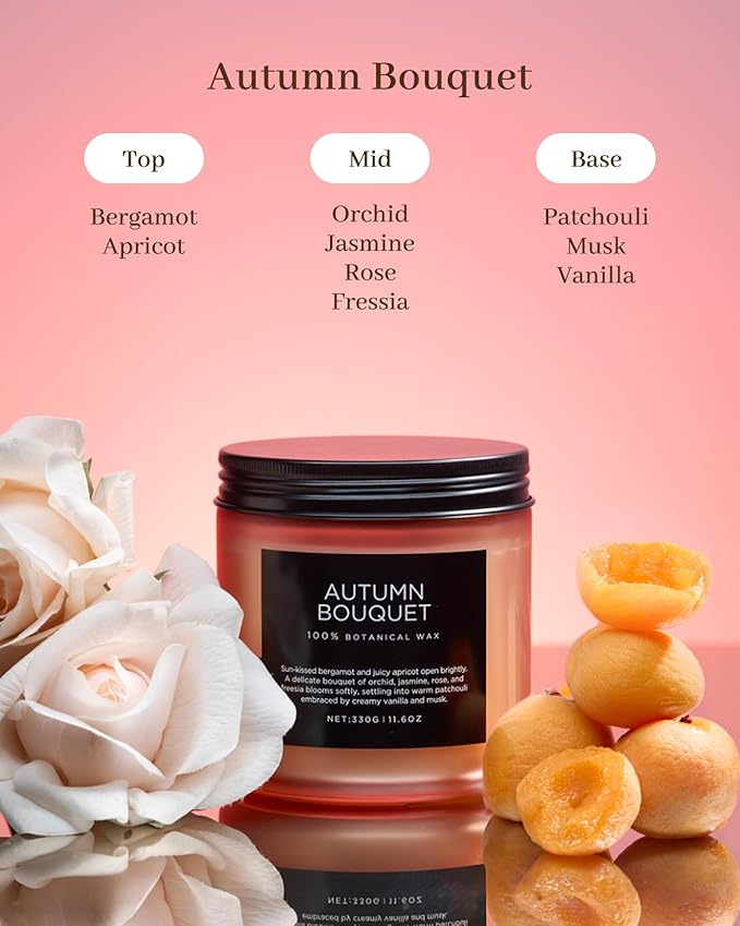 M&SENSE Fall Candle Autumn Wreath Scented, Large 11.6oz Natural Soy Wax 70 Hours Burn Time Clean Non Toxic Candle Classic 2 Wicks Gifts