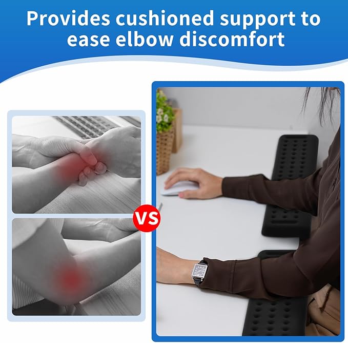4 Pcs L-Shaped Desk Long Wrist Rest Elbow, Forearm and Wrist Comfort Support Elbow Arm Rest for Table or Desk Edge Accessories, Non-Slip, Memory Foam Padding (Black)