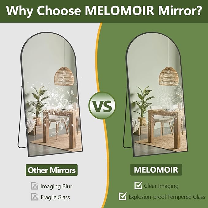 MELOMOIR 76"x44" Oversized Floor Mirror Freestanding, Arched Full Length Mirror for Bedroom Living Room Dressing Room Gym Yoga Hair Salon, Black Mirror Full Length with Shatterproof Tempered Glass