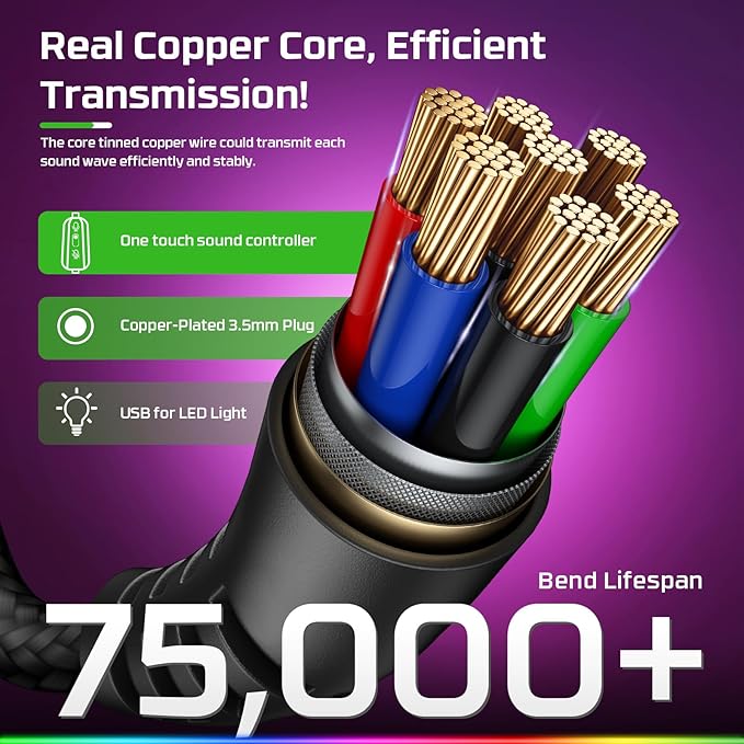 Fachixy FC200 PC Gaming Headset for PS4, PS5, Switch, Xbox One, Mac, Noise Canceling Headphones with Microphone, Computer Headset with 3.5mm Jack & RGB Light