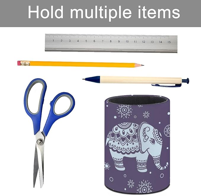 Cute Elephant Pen Holder Pencil Organizer Cute Pencil Cup Desk Decor Makeup Brush Holder PU Multifunctional Office Suppliesfor Home Classroom School