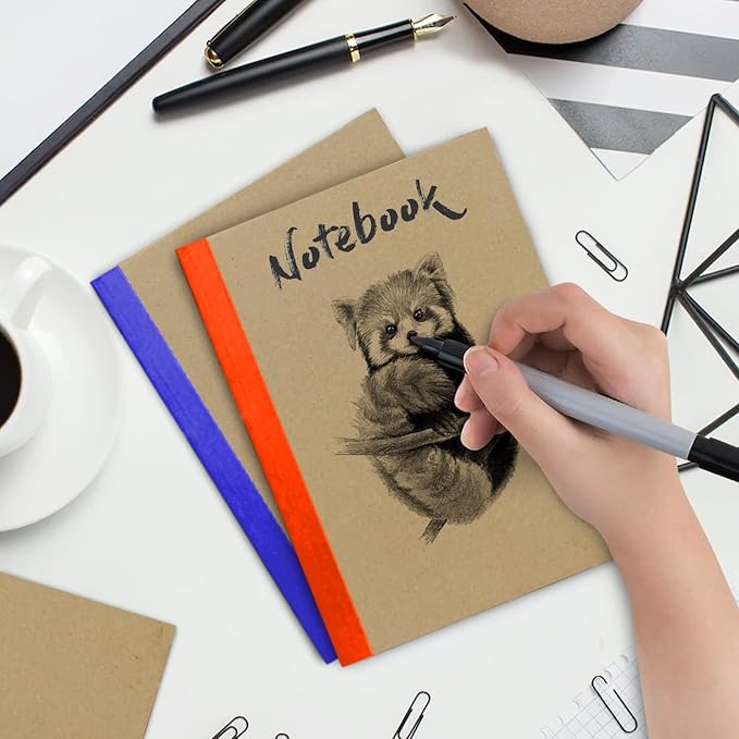 12 Pack Kraft Journals A5, Extra Pages - 120 Pages (60 Sheets), College Ruled, 8 x 5.7 Small Kraft Notebooks, Rainbow Spines, Kraft Composition Notebook Journals for School Home & Office