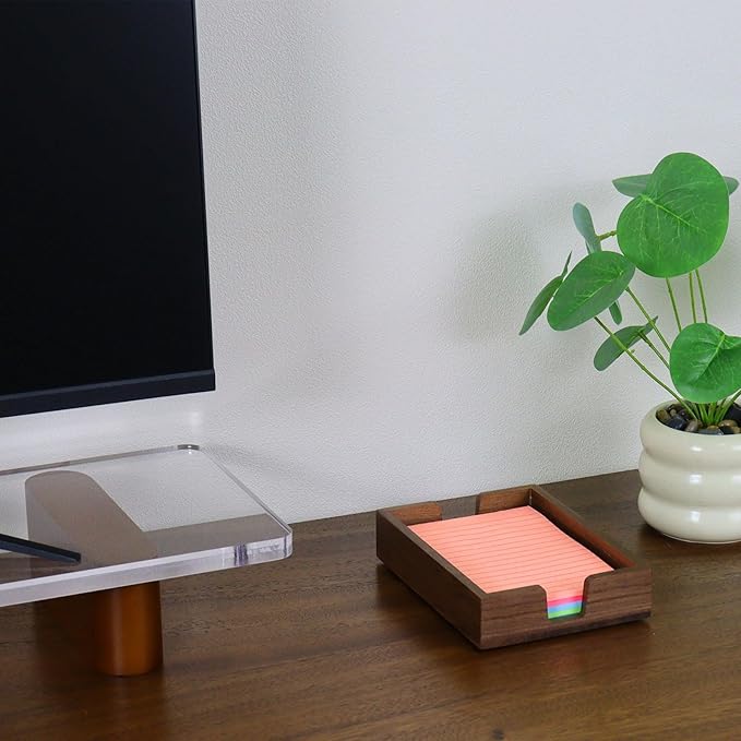 Buqoo 4x6 Notepad Holder Dispenser, Walnut Wood Sticky Notes Memo Pad Holder Dispenser Desk Supplies Organizer Accessories for Office Home Schools