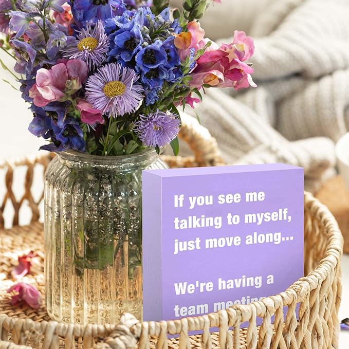 Purple Desk Accessories for Women, Funny Office Decor Sign for Cubicle, Purple Office Supplies or Desk Decorations, Cute Table Accessories Gifts for Women Coworker