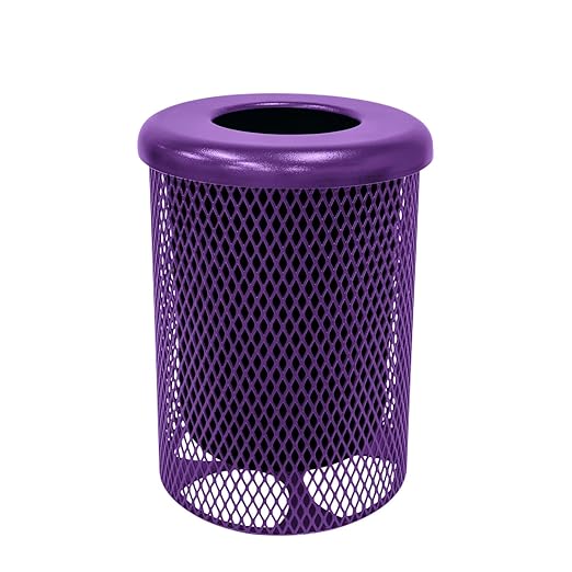 RFT-TXTPUR Heavy Duty Round Trash Receptacle with Flat Top, Liner Included, 32 Gallon, Textured Purple, Made in America