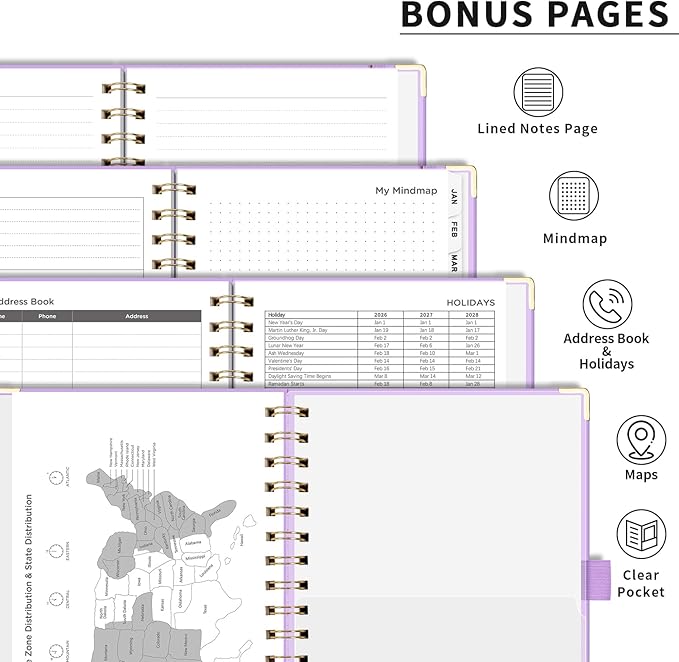 AHGXG 2026 Planner, Weekly and Monthly, 2026 Calendar, Jan 2026 - Dec 2026, Hardcover with Monthly Tabs, 100 GSM Thick Paper, for Women School Home Office Supplies, 6" X 8.38", Purple