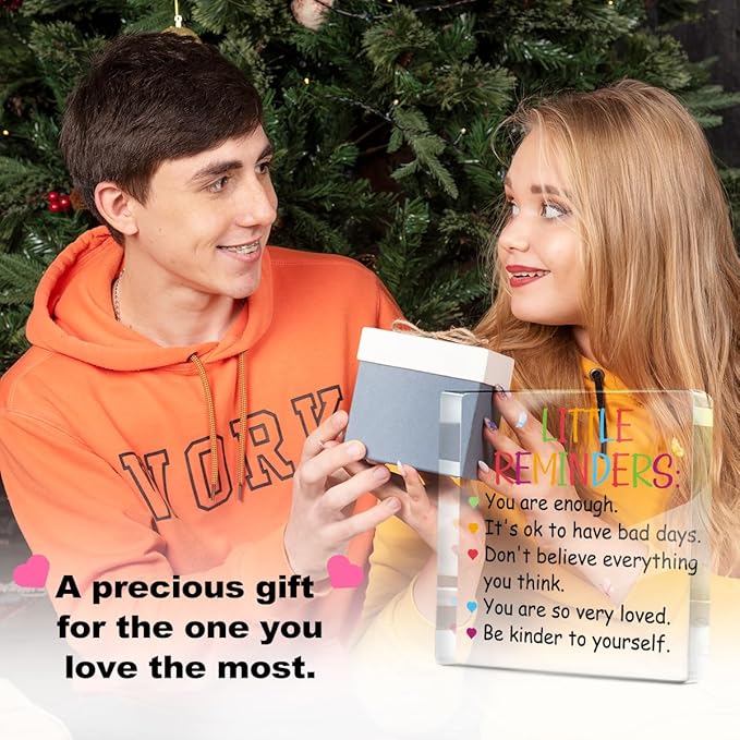 Positive Affirmation Gifts for Women Men Friends, Motivational Reminder Desk Acrylic Sign 4X4 Inch, Little Butterfly Pattern Desk Decorative Signs for Table Top Cubicle Room Office