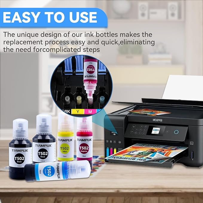 5 Pack T502 502 Ink Refill for Ecotank ET-4850 ET-4760 ET2750 ET-3760 ST-4000 ET-15000 ET-2850 ST-2000 ET-3710 ET-3850 ET-3750 ET-3830 ET4750 ET3700 ST3000 ET2700 ET2760 Printer