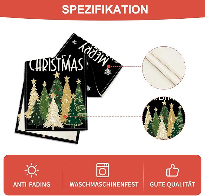 Artoid Mode Xmas Trees Snowflakes Black Merry Christmas Table Runner, Winter Seasonal Kitchen Dining Table Decoration for Home Party Decor 13x108 Inch