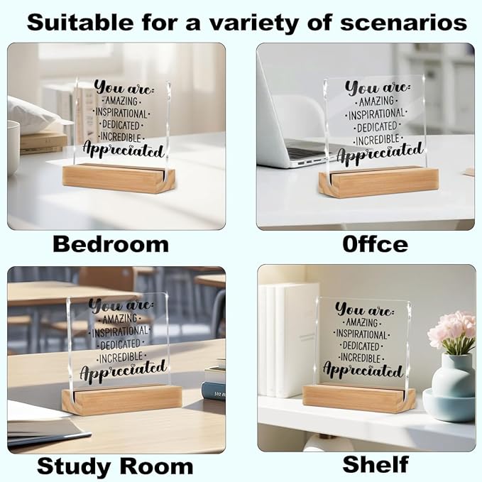 Inspirational Motivational Gifts, Thank You Gifts for Women Men Friends, Motivational Quote Acrylic Sign With Wooden Stand Desk Decor for Home Office Desk Accessories Christmas Birthday Gift