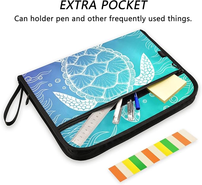 Expanding File Folder,13 Pocket Accordion File Folders with Sticky Labels,A4 Letter Size Paper Document Organizer with Zipper Closure for Office School Boys Girls，Underwater Seaweed Sea Turtle