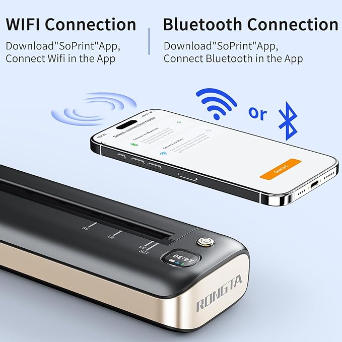 Rongta Portable Printers Wireless for Travel, WiFi & Bluetooth Mobile Printer, Thermal Inkless Printer for School/Office/Home Use, Compatible with Android,iOS & Laptop (Gray)