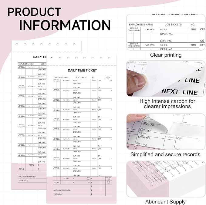 500 Pack Daily Time and Job Ticket 12 Flag Mechanics Time Sheets Cards for Employees Weekly Format Repair Shop Office Business, 4 1/4" x 9 1/2"