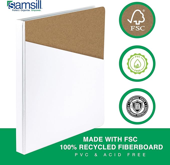 Samsill Durable 0.5 Inch Binder, Made in The USA, D Ring Binder, Customizable Clear View Cover, Pearl White, Holds 125 Pages