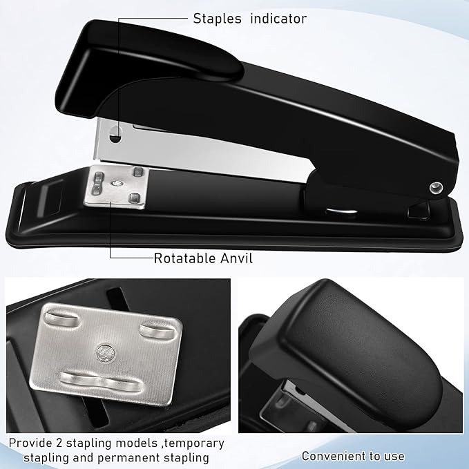 Yahenda 24 Pieces Staplers Bulk with Staples 20 Sheet Capacity Black Compact Desktop Heavy Duty Stapler for Desk Office School