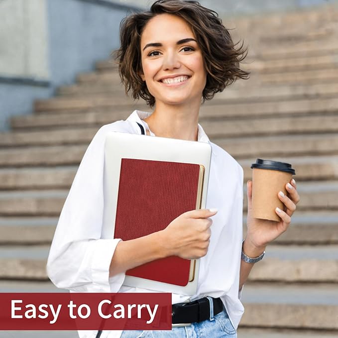 Lined Journal Notebook for Work College Ruled Note Book 5.79"x8.27" A5 PU Leather Daily Journaling 216 Pages for Women Men Writing Home School Supplies Business (BlackRed)