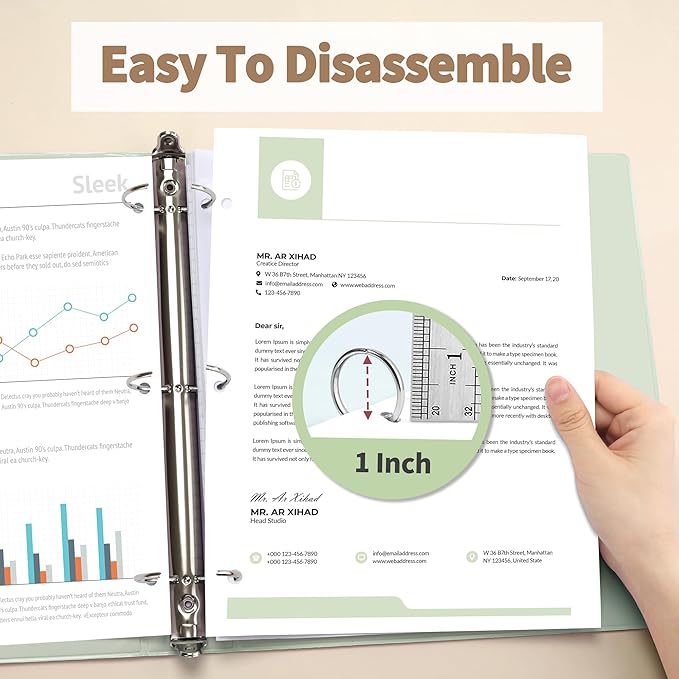 SUNEE 3 Ring Binder 1 Inch 4 Pack, Clear View Binder Three Ring PVC-Free (Fit 8.5x11 Inches) for School or Office Supplies, Neutral Aesthetic