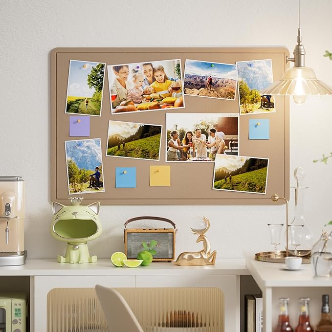 MaxGear Large Bulletin Board 36" x 24", Foldable Felt Board Vision Board Supplies, Cork Board for Office, Home, School, Small Pin Boards for Walls Decorative Display Board Beige Brown
