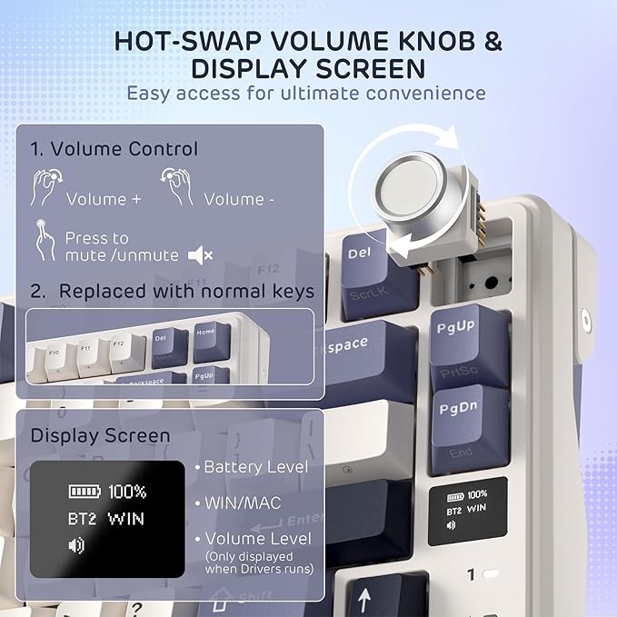 RK ROYAL KLUDGE L98 Wireless Mechanical Keyboard w/Left-Handed Southpaw Design Numpad & Hot Swappable Knob, Tri-Mode 95% Keyboard BT/2.4G/USB-C, Pro Software, Gasket Mount, Massive 8000mAh Battery