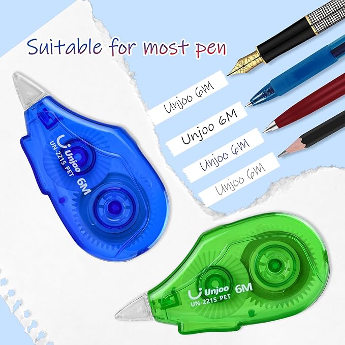 White Correction Tape Dispenser, 12-Count Pack, Easy To Use Applicator, Fast, Clean Tear-Resistant Tape For school Supplies, Office (6M/256, 3 colors, Tape Width 0.2in)