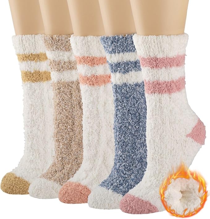 COOPLUS Fuzzy Socks for Women Warm Fluffy Cozy Winter Soft Home Slipper Socks (5 Pairs)