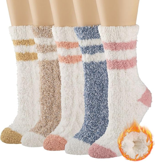 COOPLUS Fuzzy Socks for Women Warm Fluffy Cozy Winter Soft Home Slipper Socks (5 Pairs)