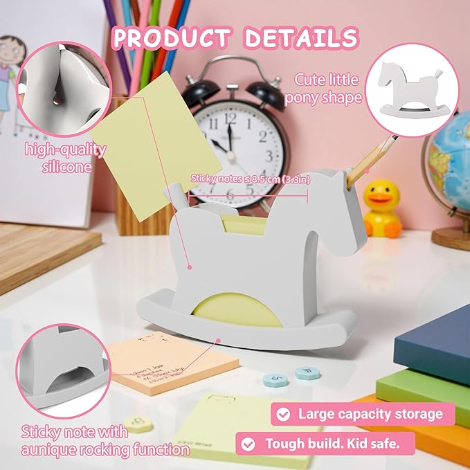 Li&Zhao Horse Sticky Note Holder - Cute Post It Note Dispenser Memo Dispenser Pen Holder Sticky Note Dispenser Post It Note Holder Notepad Holder for Desk School Office(Gray)