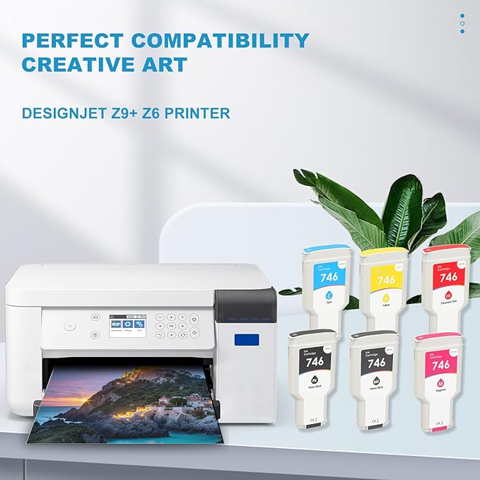 High Capacity 746 Ink Cartridges Set P2V78A P2V79A P2V80A P2V81A P2V82A P2V83A Ink Cartridge Compatible for DesignJet Z9+ Z6 Printers(6 Pack)