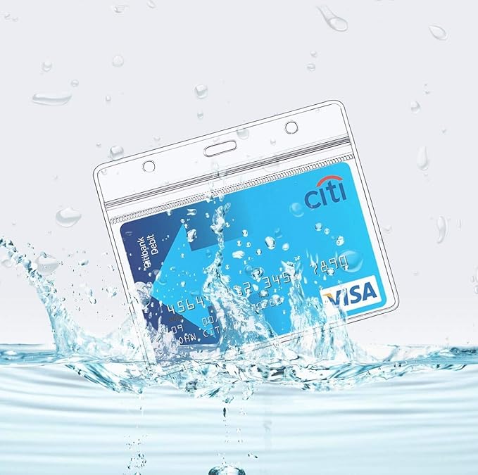 Clear Plastic Horizontal Name Tag Holder and Metal Badge Clip with Vinyl Straps Waterproof PVC ID Card Holders (100 Pack, Horizontal Large 3x4)