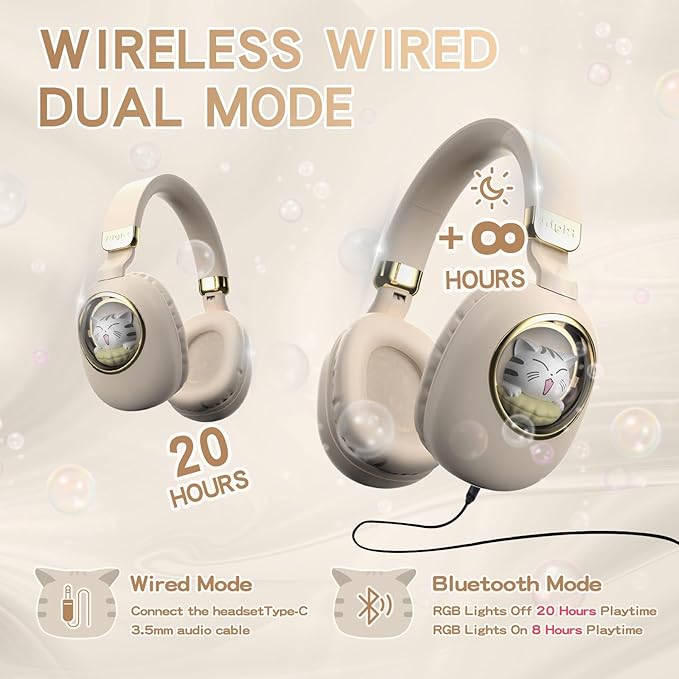 Kids Bluetooth Headphones Wired with Microphone for School - Wireless Boy Girls Noise Cancelling Over Ear Bluetooth Headphones Lightweight Children Headsets for iPad Kindle Airplane Travel Tablet