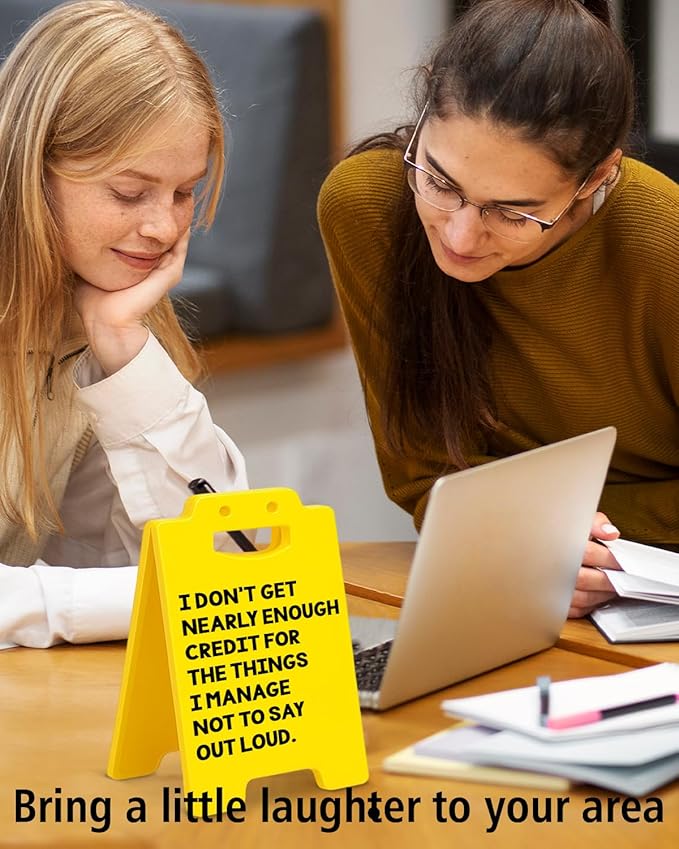 Funny Desk Little Signs - Fun Office Gifts for Coworkers Women Men, Gag Work Gifts, Cubicle Office Decorations for Work, White Elephant Gift