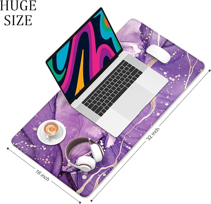 Desk Mat, 32" x 16" XXL Extended Large Gaming Mouse Pad, Desktop Decor Desk Pad, Cute Men Women Office Supplies and Accessories, XL Mouse Mat for Laptop & Keyboard, Purple Marble