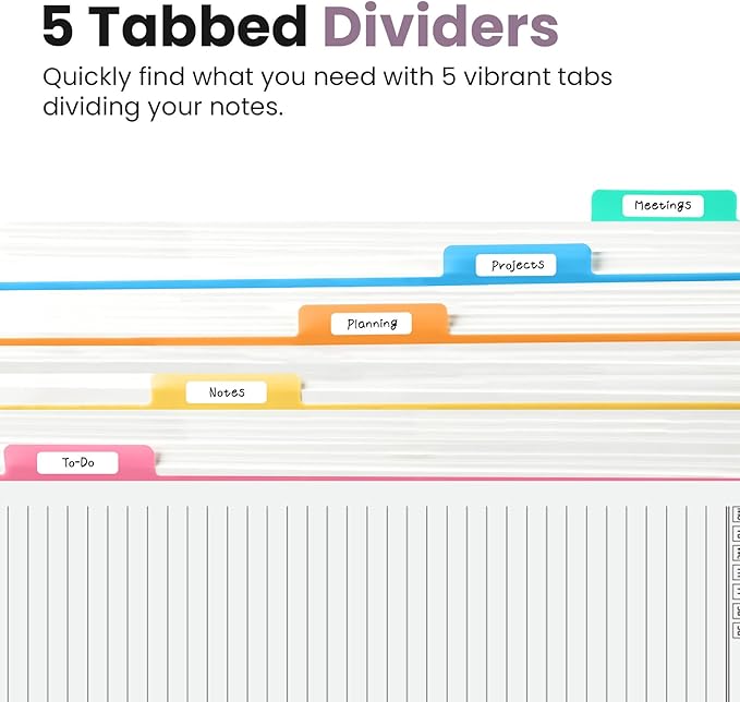 Hardcover Spiral Journal Notebooks for Work With Removable Dividers & Tabs, 8.5"x11" 5 Subject Notebook for Note Taking & Organizer, A4 College Ruled Lined Journal for Women & Writing, Purple, 280 Pages