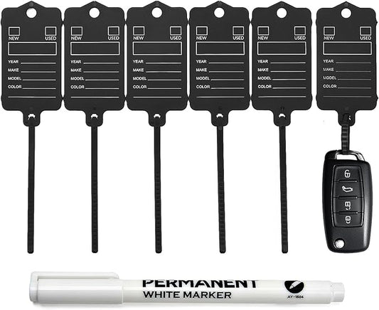 200 Car Key Tags with Labels Plastic Car Dealership Key Tags Self Locking Automotive Identifiers Blank Shop Labels with One Pen (Black)