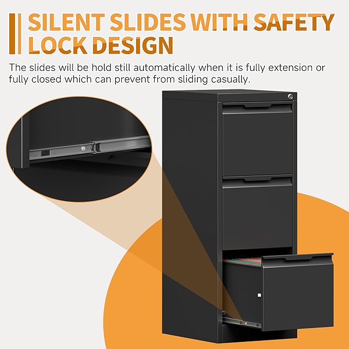 3-Drawer Metal File Cabinet with Lock,Steel Printer Stand with Storage for Home Office,Vertical Filing Cabinet for Legal/Letter/A4 Files,Assembly Required