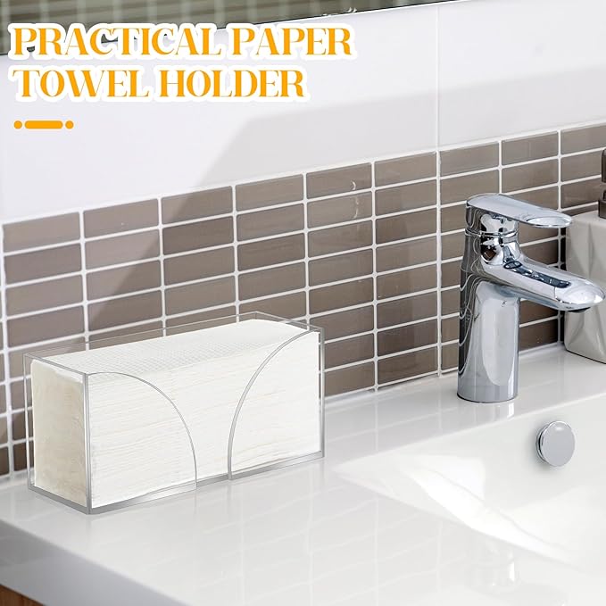 4Pack Clear Paper Towel Dispenser Countertop Acrylic Paper Towel Holder for Bathroom Folded Paper Towel Dispenser Clear Trifold Napkin Holder for Z-fold, C-fold, MultiFold Trifold