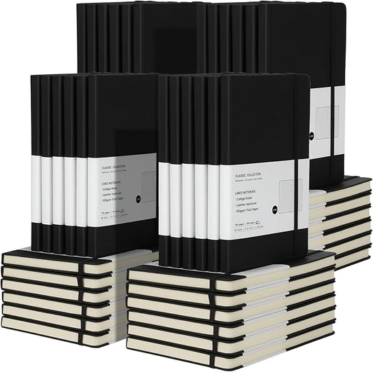 Coopay 48 Pack A5 Journal Notebooks Bulk, 160 Pages, 100GSM Thick Paper, 8.3 x 5.5 inch Hardcover Lined Leather Journals for Writing Office School Business,Bulk Notebook for Work Men Women (Black)