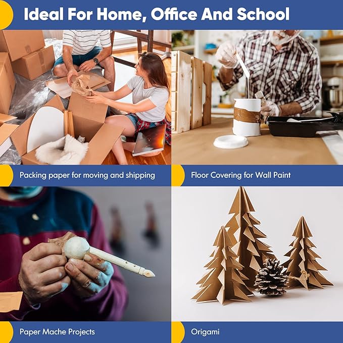 Vanhench Brown Wrapping Paper, Craft Paper, Kraft Paper 17.5"x 1800"(150'), Gift Wrapping Bulletin Board Arts & Crafts, Bouquet Flower Table Covering Poster Packing Shipping Moving Supplies 65GSM 45LB