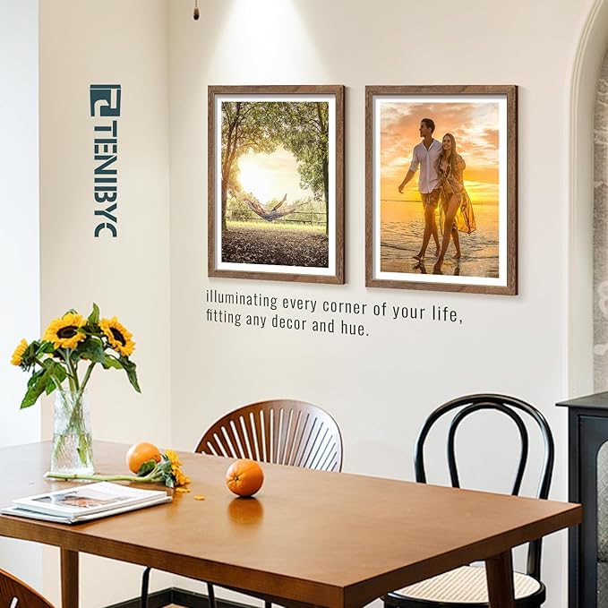 20x24 Picture Frame 4 Pack, Brown Walnut Wood Poster Frame, Horizontal and Vertical Display, Wall Hanging