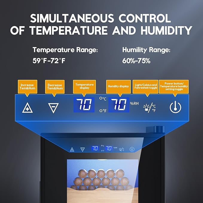 Electric Cigar Humidor Cabinet 35L, Tylza Electric Humidors for Cigars with Temp & Humidity Control, Digital Hygrometer, Lock, Refrigerator, Cigar Humidors with Cedar Wood Drawer Shelves, 260 Cigars
