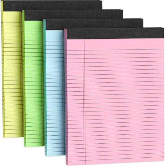 Legal Pads 8.5 x 11, Note Pads 8.5 x 11, Wide Ruled Paper, 4 Pack Colored Legal Pads, Pink Writing Pad, Multicolor Notepad with Sturdy White Back, 30 Sheets/Pad, Lined Paper Writing Paper Tablets