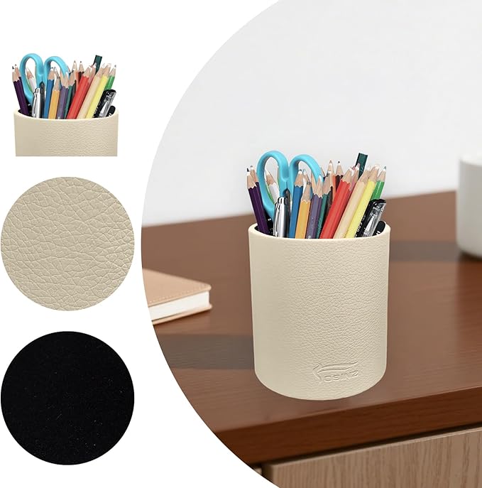 Pen Pencil Holder Cup Container PU Leather Desk Organizer Stand Decor Brush Scissor Holder Decoration Office Desk Home School