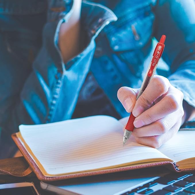 G2 Retractable Premium Gel Ink Roller Ball Pens Extra Fine Point (.5mm) Green Ink 5 pack; Refillable & Premium Comfort Grip Bundle with Plastic Reusable Pouch