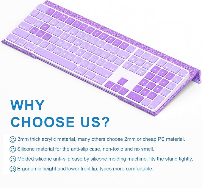 WINFFOR Comfortable Computer Keyboard Stand - Ergonomic Keyboard Riser Acrylic Tilted Keyboard Holder for Easy Typing&Working at Home Office - Fits All Keyboard Sizes - 17'' Wide (Glitter Purple)