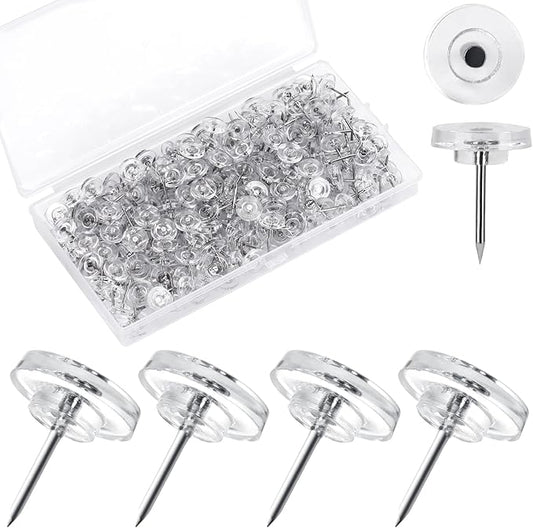 300Pcs Clear Push Pins，Flat Thumb Tacks for Bulletin Board，Plastic Head with Steel Point Thumb Tacks for Wall Cork Board