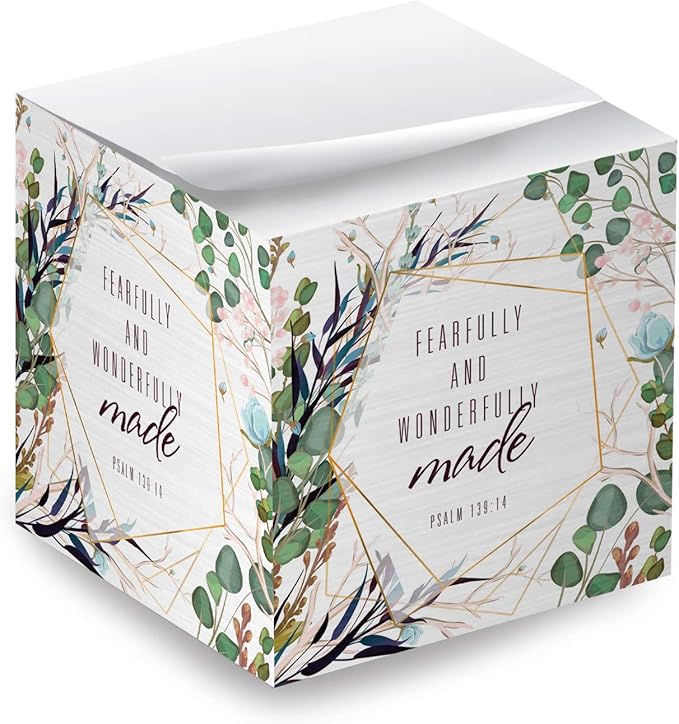 Religious Sticky Note Cube / 2.75" Memo Block Printed On 4 Sides/Modern Floral Christian Design