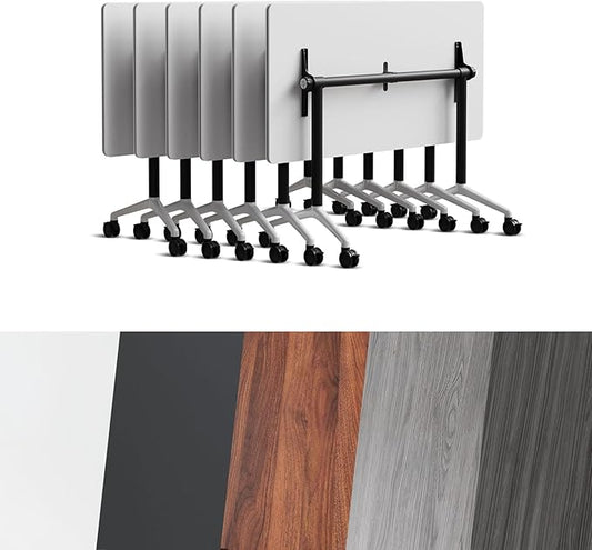 Conference Room Table, Folding Conference Tables,Thicken Grey Tabletop,Flip Top Wooden Seminar Meeting Room Table for Conference Room Offices (6, Black+White, 47.2“)