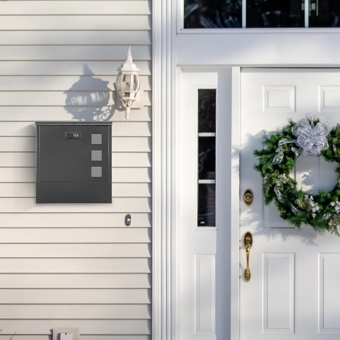 xydled Mailbox with Combination Lock,Large Capacity Wall Mounted Locking Security Mailbox,Large Mail Box with Newspaper Compartment, Black,12.8x11.8x3.3 Inch